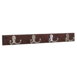 Wooden Mallet 4 Double Prong Hook Rail/Coat Rack, Nickel Hooks, Mahogany