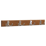 Wooden Mallet 4 Double Prong Hook Rail/Coat Rack, Nickel Hooks, Medium Oak