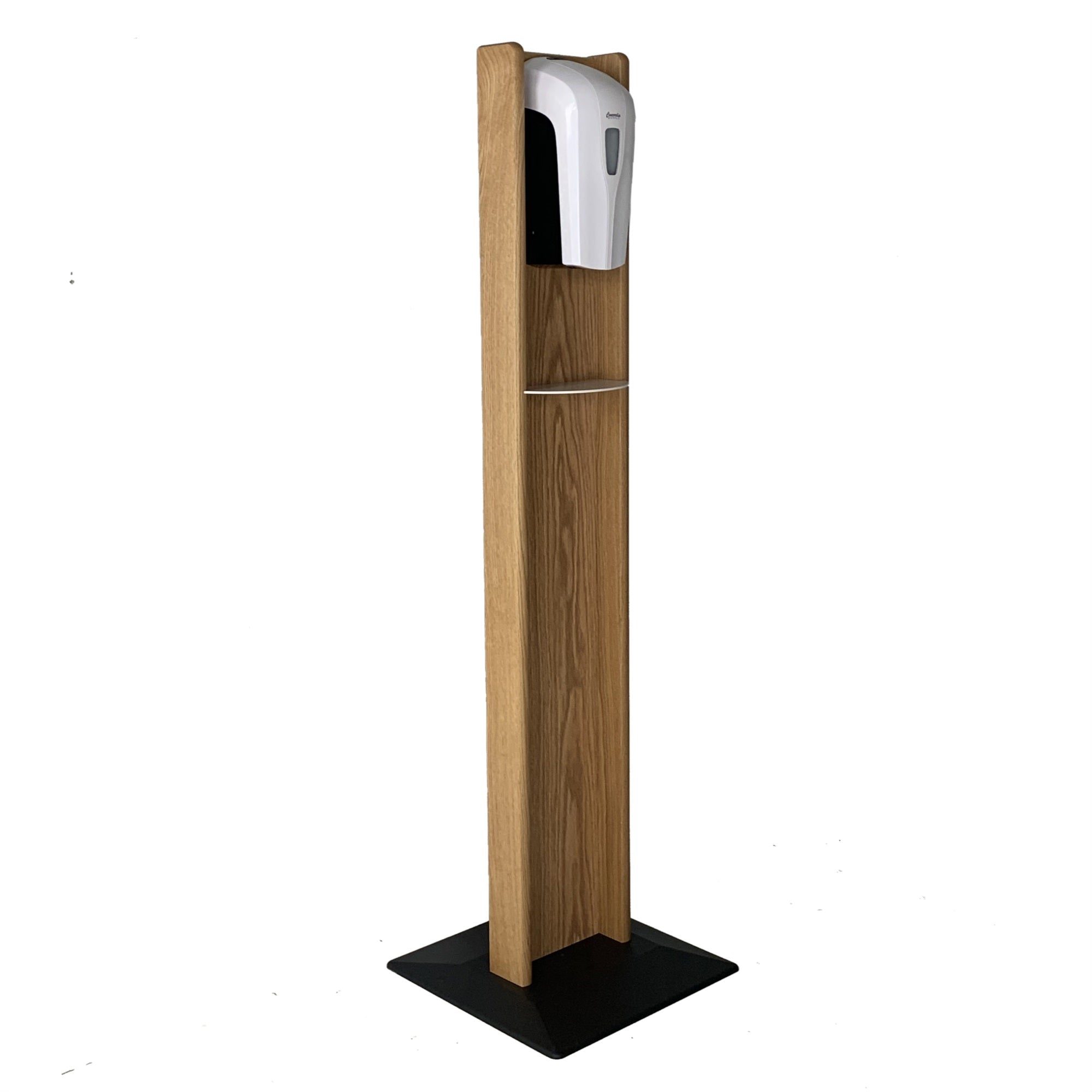 Gel Hand Sanitizer Dispenser On Wooden Stand, Light Oak