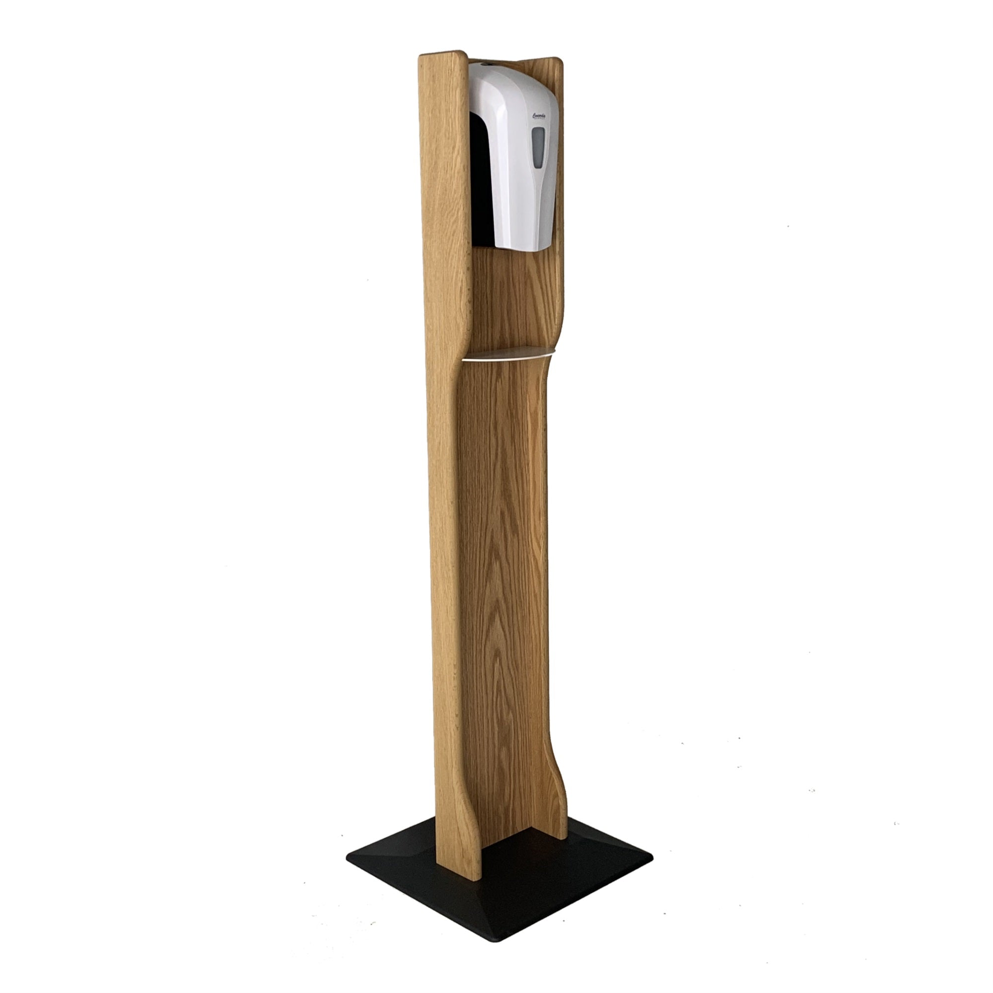 Gel Hand Sanitizer Dispenser On On Elegant Wooden Stand, Light Oak
