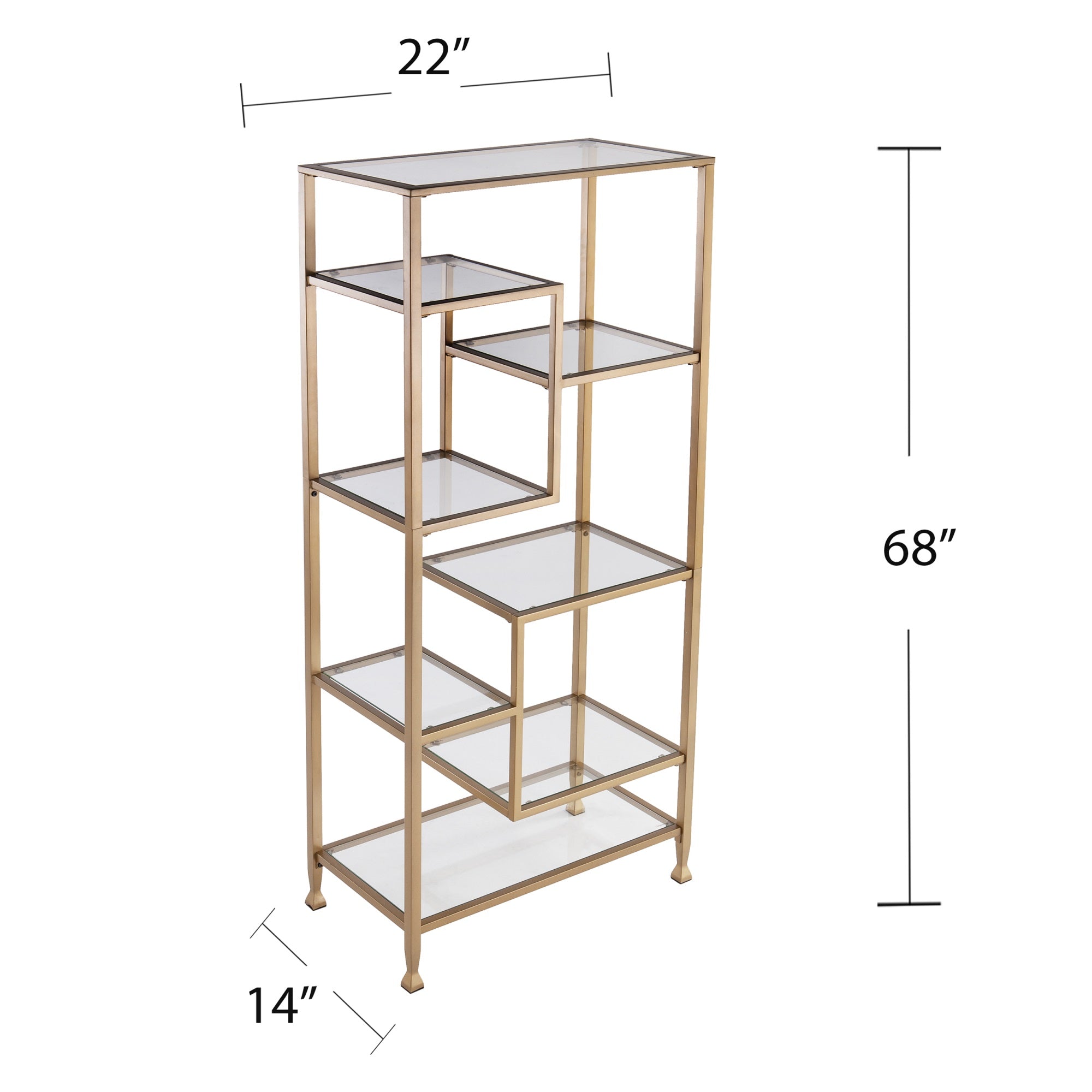 Jaymes Metal/Glass Asymmetrical Etagre/Bookcase - Gold