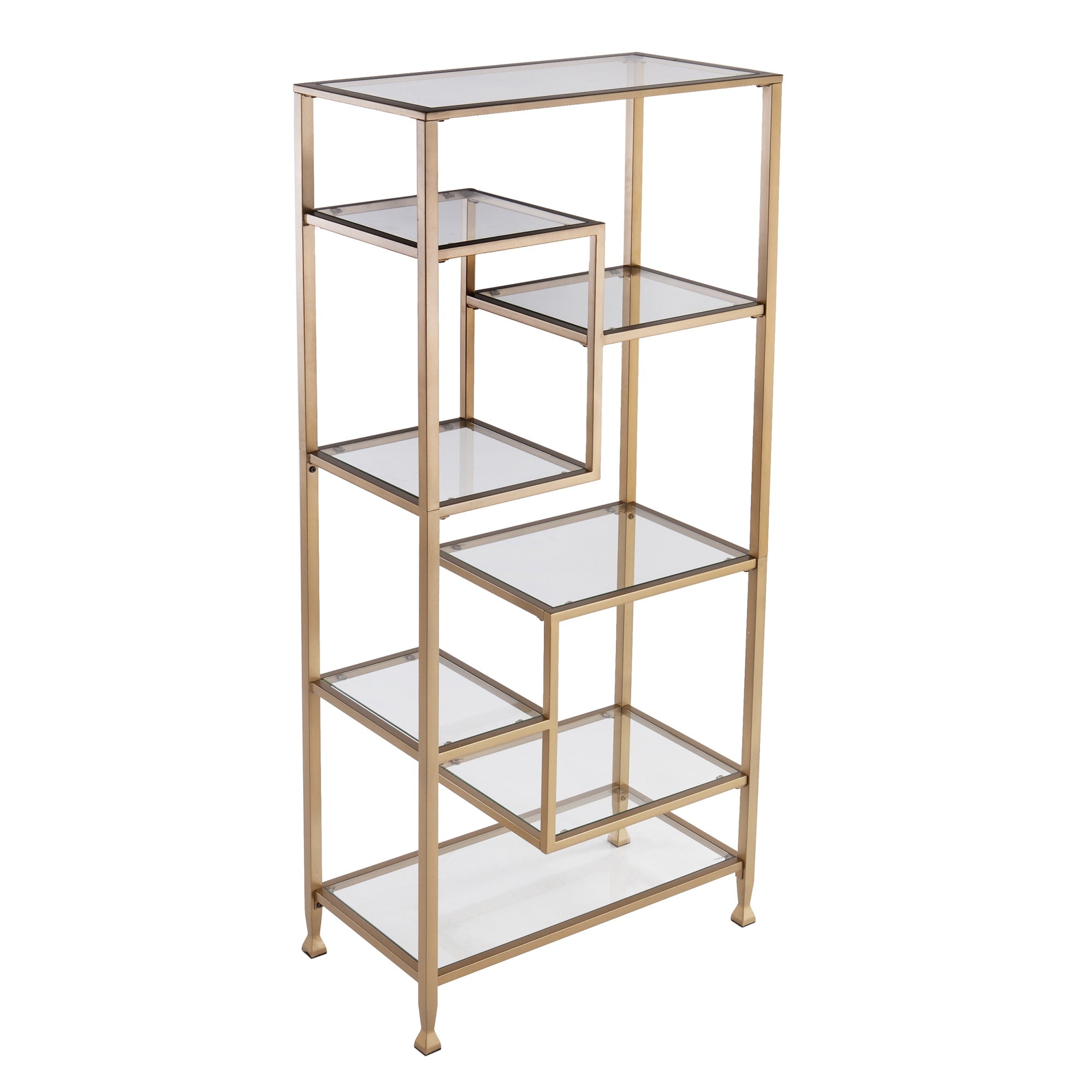 Jaymes Metal/Glass Asymmetrical Etagre/Bookcase - Gold