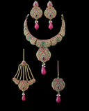 BR463 Deepa multicolor bridal cz necklace set with jhoomar tika ( READY TO SHIP )