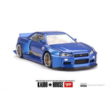 Kaido House x Mini GT 1:64 Nissan Skyline GT-R (R34) Kaido Works (V2 Aero) SHINJUKU V2- Blue