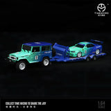 Time Micro 1:64 Trailer Set Falken Toyota Land Cruiser FJ40 & Nissan Skyline GT-R R34