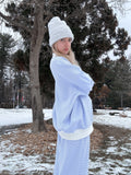 Blue and White Mini Striped Mockneck Sweatshirt