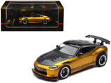 Nissan Fairlady Z Top Secret (RZ34) RHD (Right Hand Drive) Gold Metallic with Carbon Hood and Black Top 1/64 Diecast Model Car b
