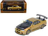 Nissan Skyline GTR (R34) RHD (Right Hand Drive) Top Secret Gold Metallic with Carbon Hood and Trunk 1/64 Diecast Model Car by