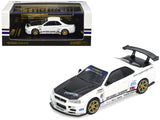 Nissan Skyline GTR (R34) Top Secret RHD (Right Hand Drive) White with Carbon Hood 1/64 Diecast Model Car by Inno Models