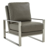 Leisuremod Jefferson Leather Armchair With Silver Frame And Large Octagon Coffee Table With Geometric Base