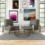 Leisuremod Jefferson Modern Leather Armchair With Silver Frame And Round Coffee Table With Glass Top And Metal Base