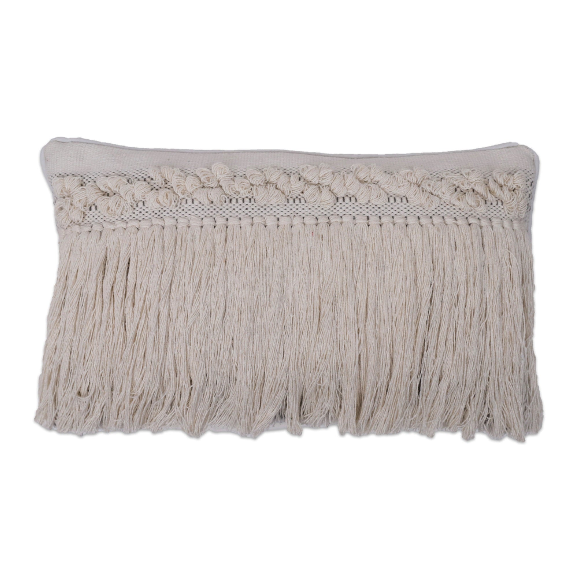 12''X20'' Grey Plaid Fringe Cotton Pillow