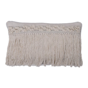 12''X20'' Grey Plaid Fringe Cotton Pillow
