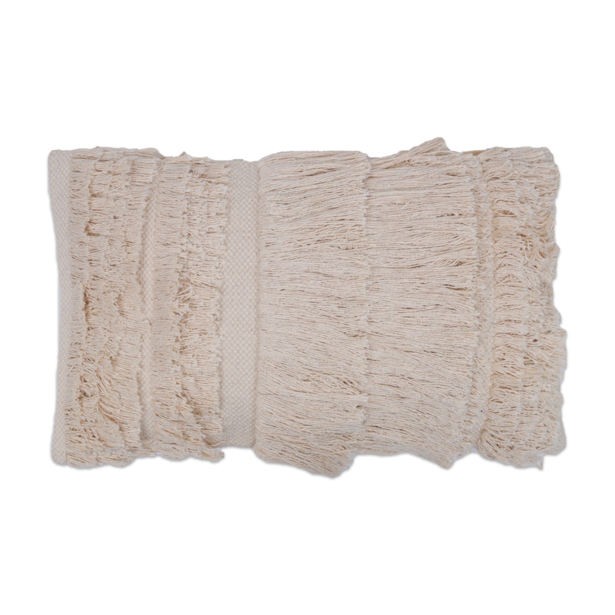 12'' X 20'' Beige Fringe Cotton Pillow