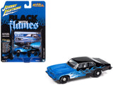 1974 Pontiac GTO Black and Blue with Blue Flame Graphics with White Interior Black with Flames Series 1/64 Diecast Model Car b