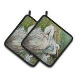 Caroline'S Treasures White Egret In The Rain Pair Of Pot Holders Jmk1210Pthd, 7.5Hx7.5W, Multicolor