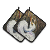 Caroline'S Treasures White Egret Pair Of Pot Holders Jmk1214Pthd, 7.5Hx7.5W, Multicolor