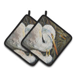 Caroline'S Treasures White Egret Pair Of Pot Holders Jmk1227Pthd, 7.5Hx7.5W, Multicolor