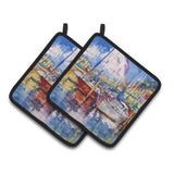 Caroline'S Treasures Tree Boats Sailboats Pair Of Pot Holders Jmk1247Pthd, 7.5Hx7.5W, Multicolor