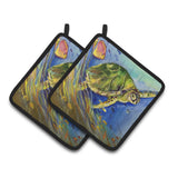 Caroline'S Treasures Loggerhead Sea Turtle Pair Of Pot Holders Jmk1262Pthd, 7.5Hx7.5W, Multicolor