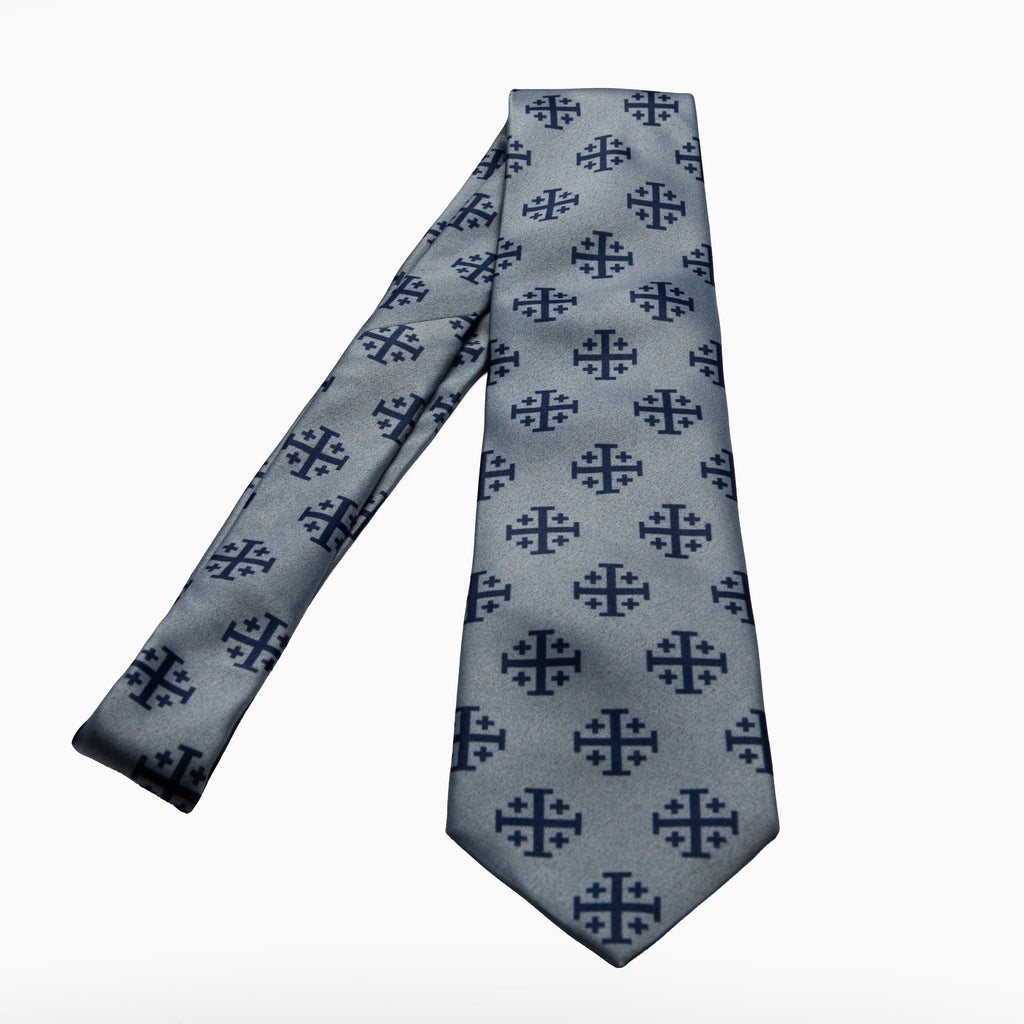 Extra Long Blue Jerusalem Cross Necktie