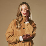 Julietta (brown) - Lambskin leather gloves with plush rabbit fur lining and touchscreen feature
