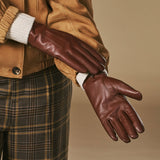Julietta (brown) - Lambskin leather gloves with plush rabbit fur lining and touchscreen feature