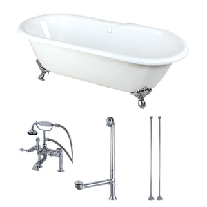 Aqua Eden Kct7D663013C1 66-Inch Cast Iron Double Ended Clawfoot Tub Combo With Faucet And Supply Lines, White/Polished Chrome