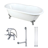 Aqua Eden Kct7D663013C1 66-Inch Cast Iron Double Ended Clawfoot Tub Combo With Faucet And Supply Lines, White/Polished Chrome