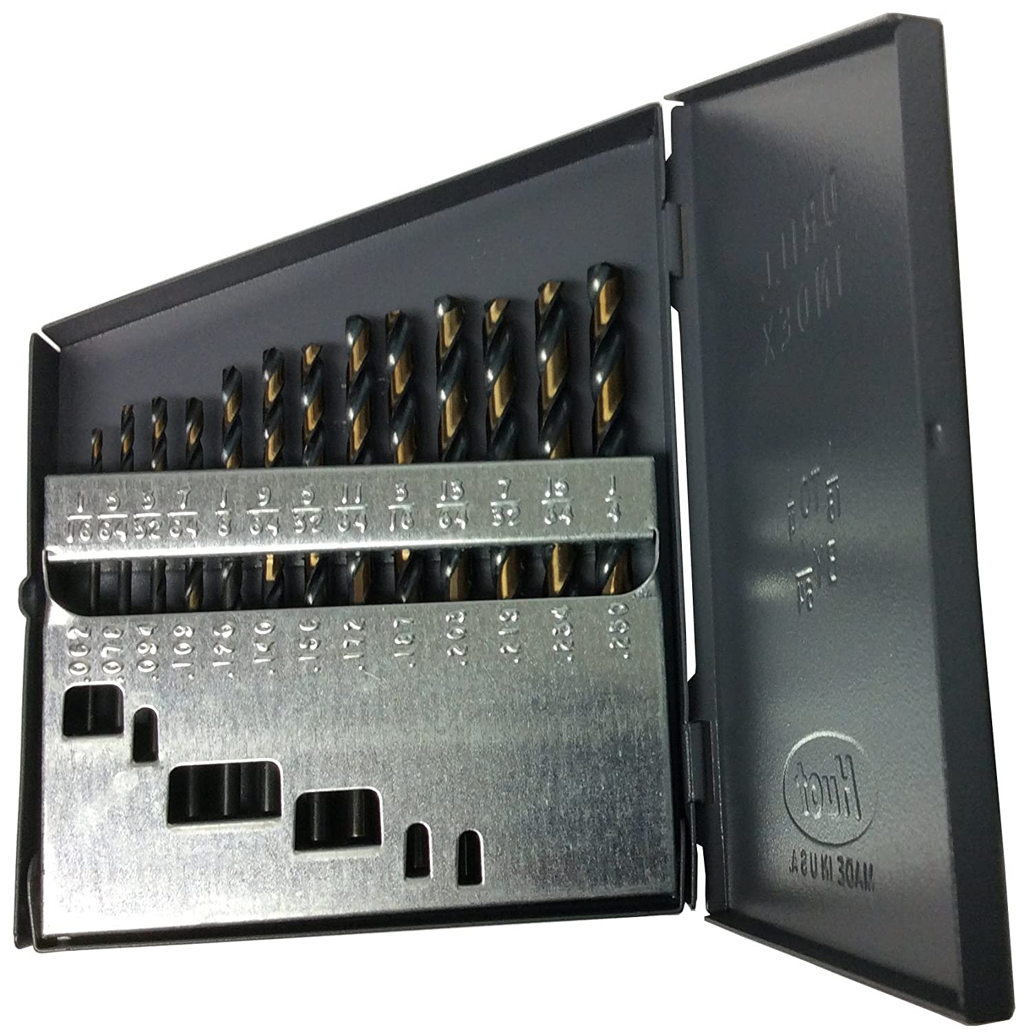 1/16'' - 1/4'' Hss Black & Gold Jobber Drill Bit Set, Metal Case, 13 Pieces (1/64 Increments), Kfd13J-Set
