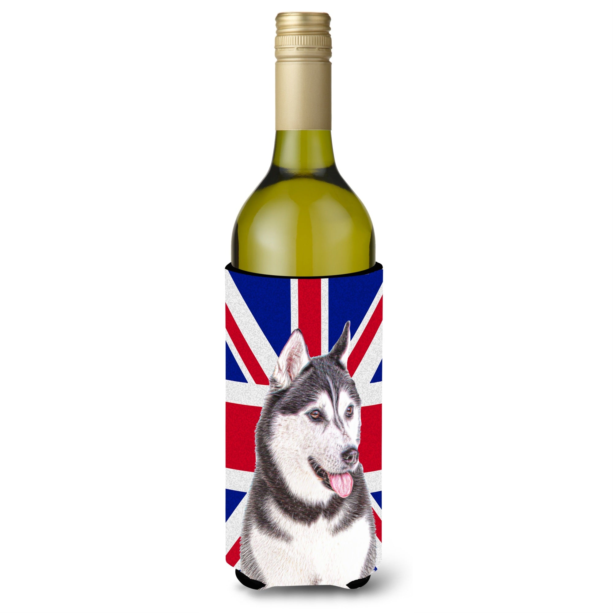Alaskan Malamute With English Union Jack British Flag Wine Bottle Beverage Insulator Hugger Kj1161Literk