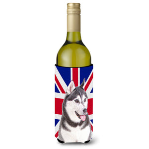 Alaskan Malamute With English Union Jack British Flag Wine Bottle Beverage Insulator Hugger Kj1161Literk