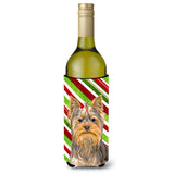 Candy Cane Holiday Christmas Yorkie / Yorkshire Terrier Wine Bottle Beverage Insulator Hugger Kj1170Literk