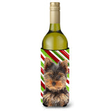 Candy Cane Holiday Christmas Yorkie Puppy / Yorkshire Terrier Wine Bottle Beverage Insulator Hugger Kj1174Literk
