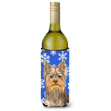 Winter Snowflakes Holiday Yorkie / Yorkshire Terrier Wine Bottle Beverage Insulator Hugger Kj1177Literk
