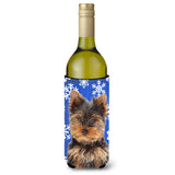 Winter Snowflakes Holiday Yorkie Puppy / Yorkshire Terrier Wine Bottle Beverage Insulator Hugger Kj1181Literk