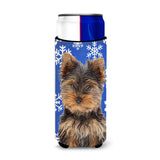 Winter Snowflakes Holiday Yorkie Puppy / Yorkshire Terrier Ultra Beverage Insulators For Slim Cans Kj1181Muk