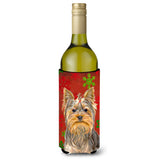 Red Snowflakes Holiday Christmas Yorkie / Yorkshire Terrier Wine Bottle Beverage Insulator Hugger Kj1184Literk