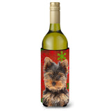 Red Snowflakes Holiday Christmas Yorkie Puppy / Yorkshire Terrier Wine Bottle Beverage Insulator Hugger Kj1188Literk