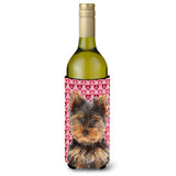 Hearts Love And Valentine'S Day Yorkie Puppy / Yorkshire Terrier Wine Bottle Beverage Insulator Hugger Kj1195Literk