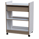 Centennial Wheeled Kitchen Island Microwave Serving Cart With Storage, White Wood