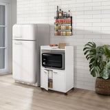 Centennial Wheeled Kitchen Island Microwave Storage Cabinet, White Wood