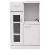Gremlin Kitchen Storage Pantry Cabinet With Adjustable Shelves, Drawer & Pull-Out Shelf, White Wood & Glass, Contemporary