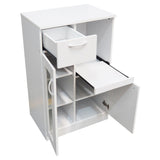 Gremlin Kitchen Storage Pantry Cabinet With Adjustable Shelves, Drawer & Pull-Out Shelf, White Wood & Glass, Contemporary