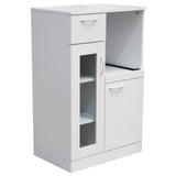 Gremlin Kitchen Storage Pantry Cabinet With Adjustable Shelves, Drawer & Pull-Out Shelf, White Wood & Glass, Contemporary
