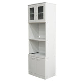 Gremlin Kitchen Storage Pantry Microwave Cabinet With Adjustable Shelves & Pull-Out Shelf, White Wood & Glass, Contemporary