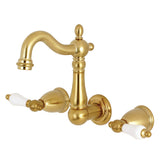 Kingston Brass Ks1227Pl 8-Inch Center Wall Mount Bathroom Faucet, Brushed Brass
