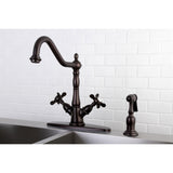 Kingston Brass Ks1235Bexbs Mono Deck Mount Kitchen Faucet With Brass Sprayer, Oil Rubbed Bronze