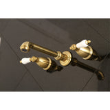 Kingston Brass Ks7127Pl 8-Inch Center Wall Mount Bathroom Faucet, Brushed Brass
