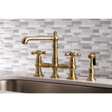 Kingston Brass Ks7277Axbs English Country 8 Bridge Kitchen Faucet With Sprayer, Brushed Brass